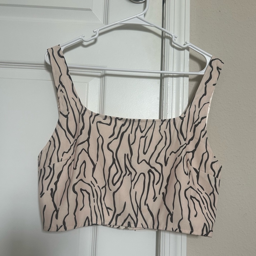 Cream Animal Print Crop Tank Top